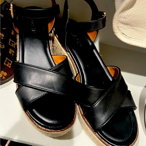 Coach Shoes - Coach woman’s platform sandals wedges leather black size 10